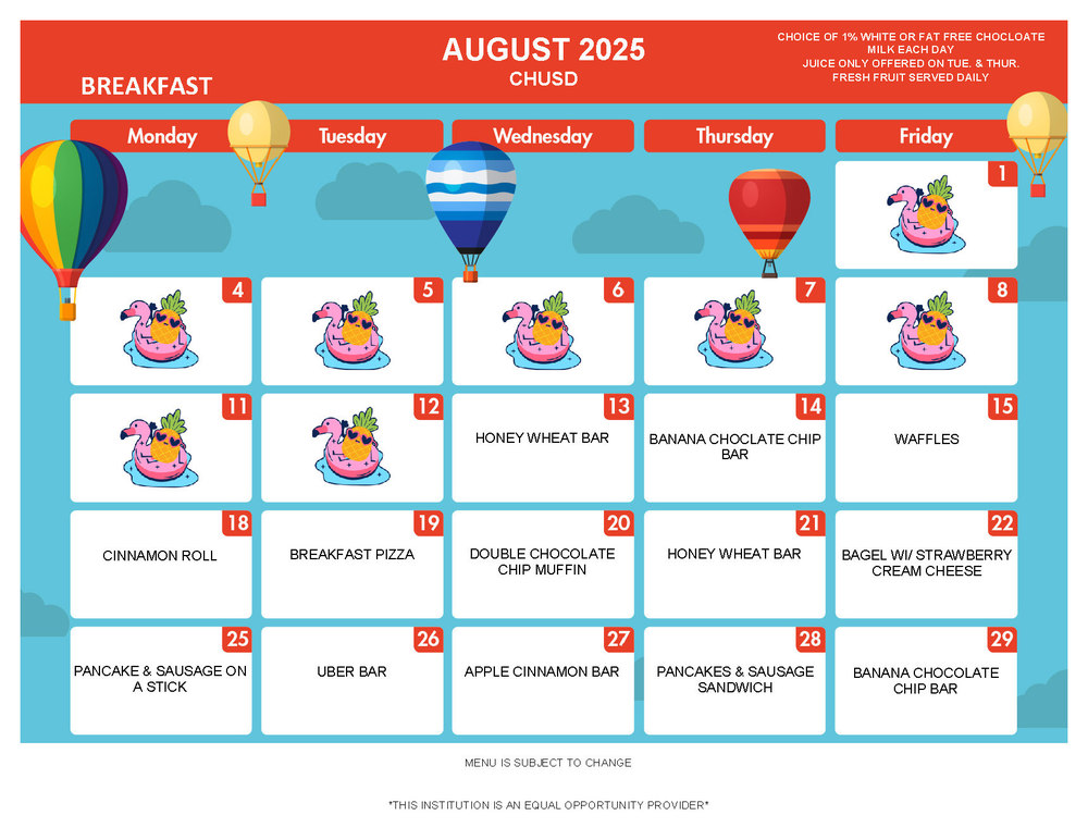 August 2025 Breakfast Menu