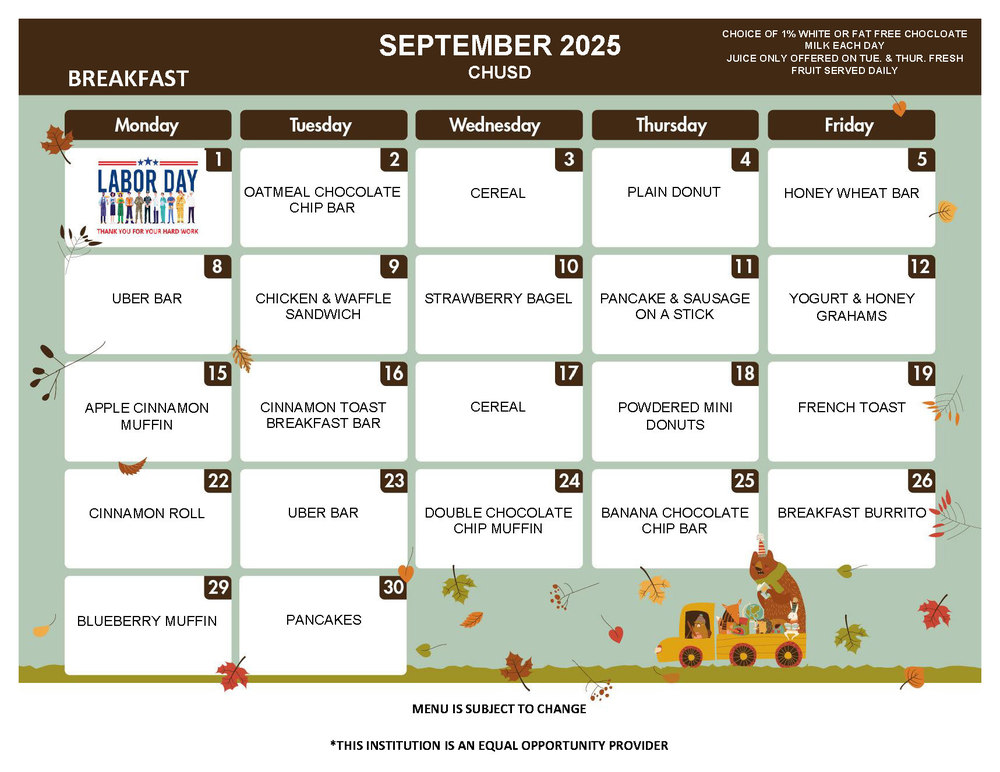 Sept 2025 Breakfast Menu