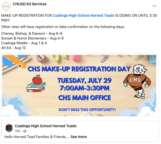 CHS Make-Up Registration Post