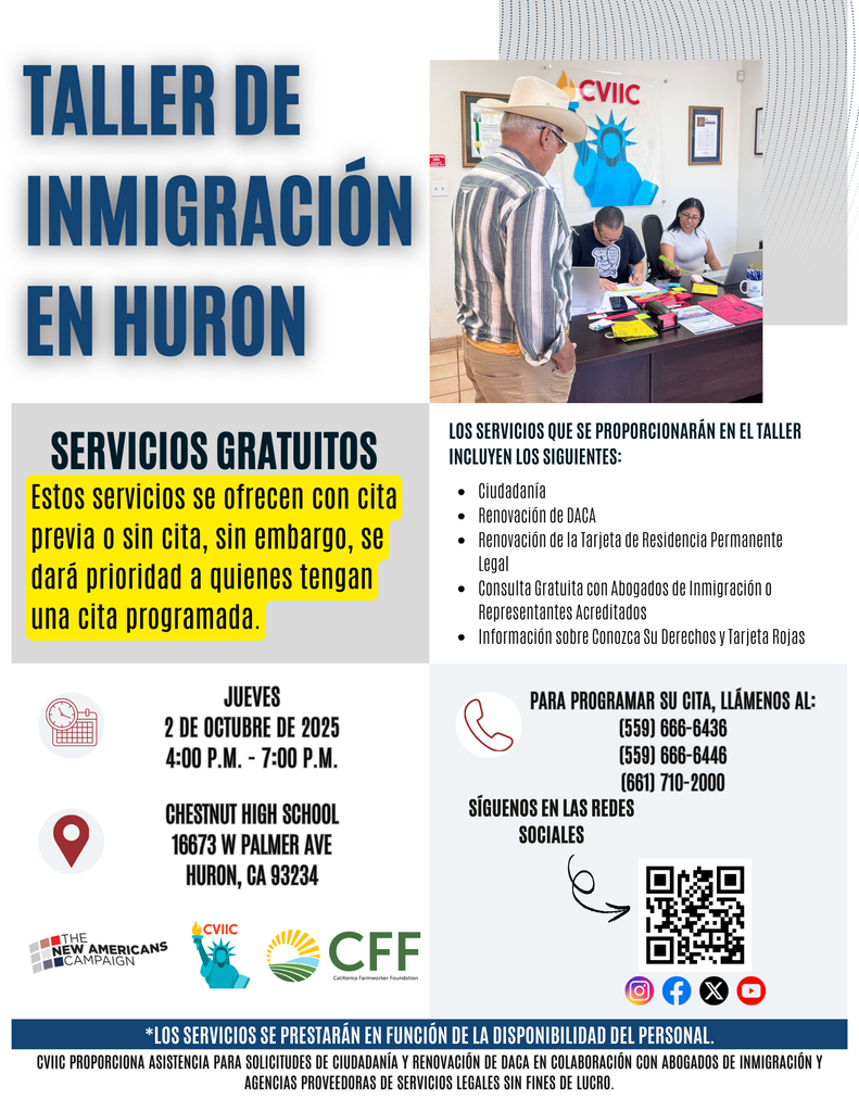 Immigration Workshop flyer in Spanish