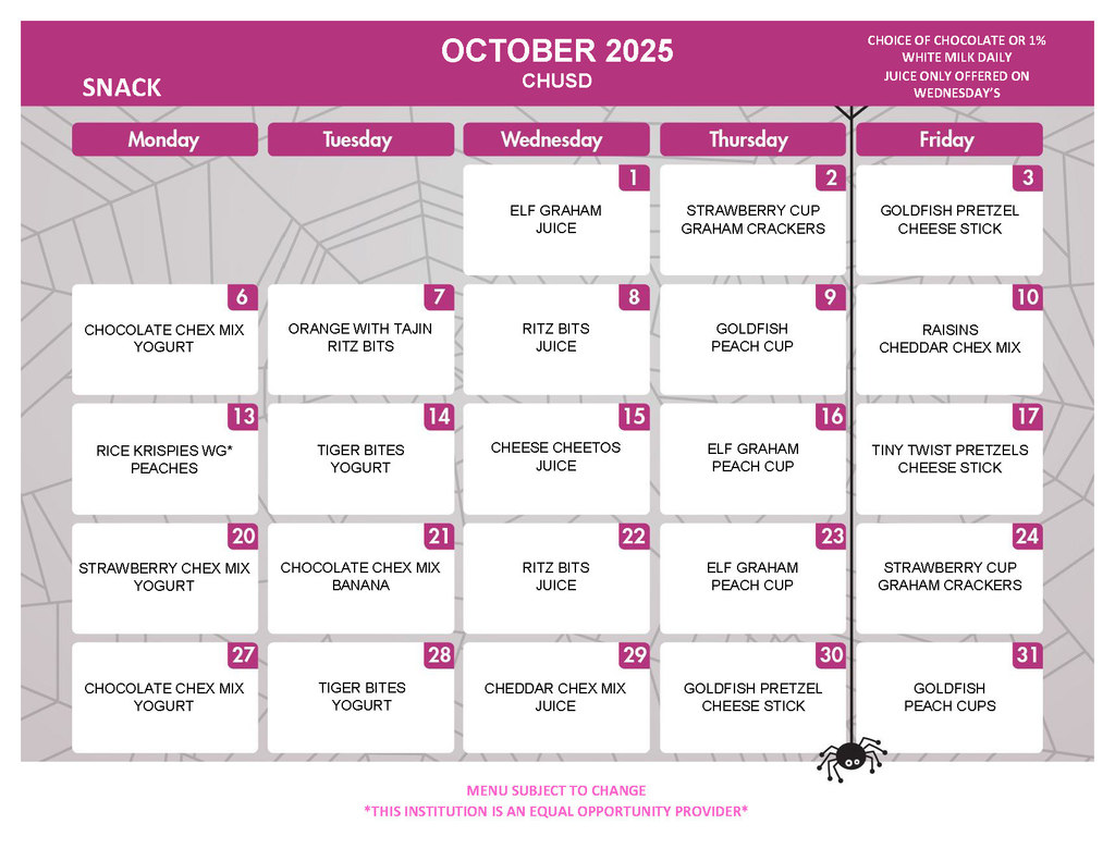 October 2025 Snack Menu