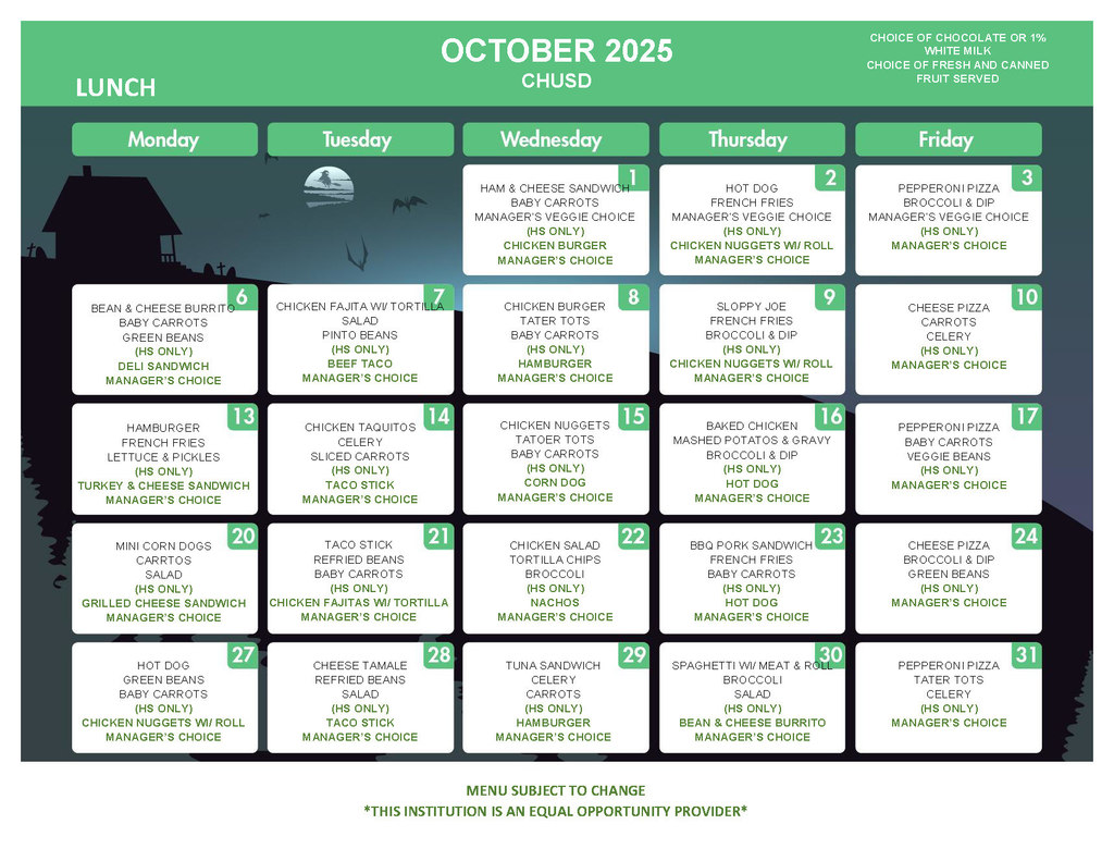 October 2025 Lunch Menu