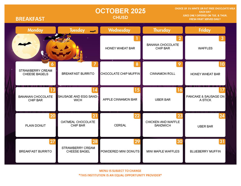 October 2025 Breakfast Menu