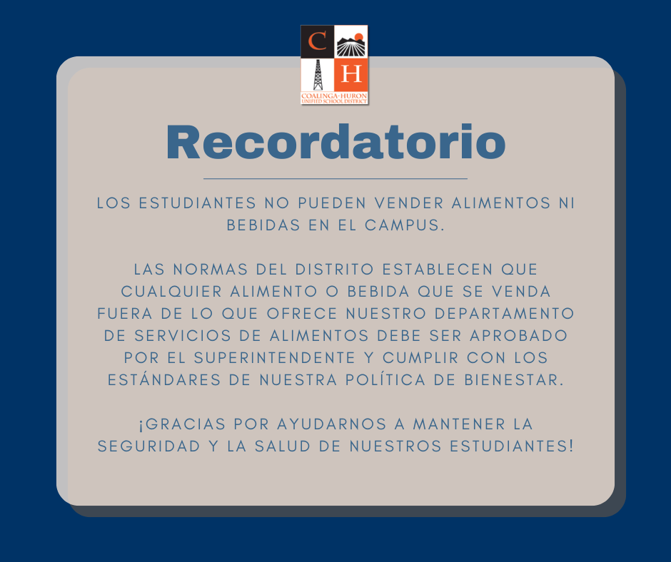 Los estudiantes no pueden vender alimentos ni bebidas en el campus.