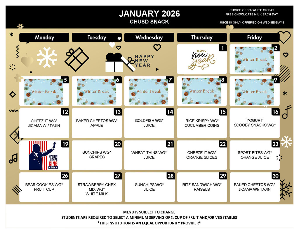 January 2026 Snack Menu
