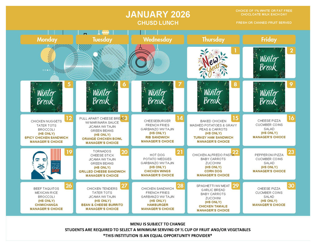 January 2026 Lunch Menu