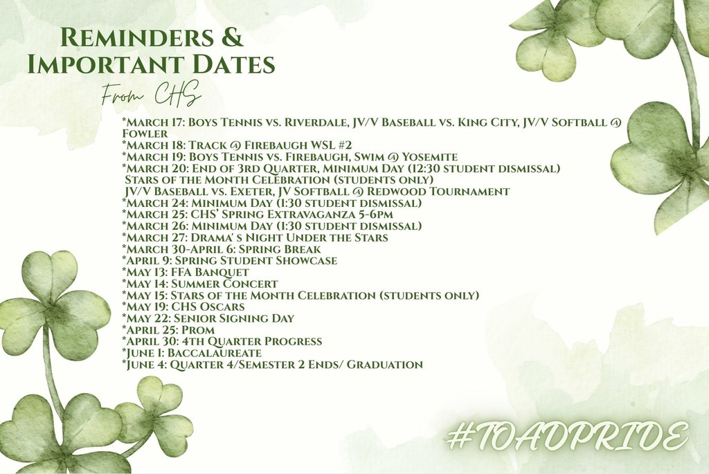 March Reminders English