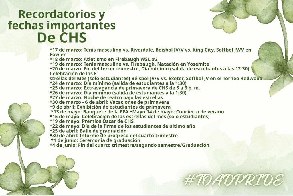 March Reminders Spanish