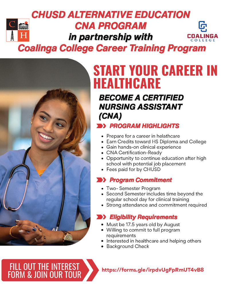 CHUSD Alt Ed CNA Program Flyer