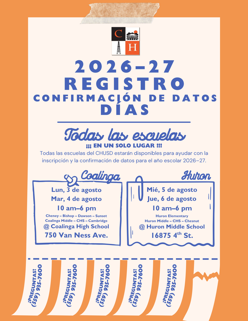 2026-27 Registration/Data Confirmation Days flyer in Spanish