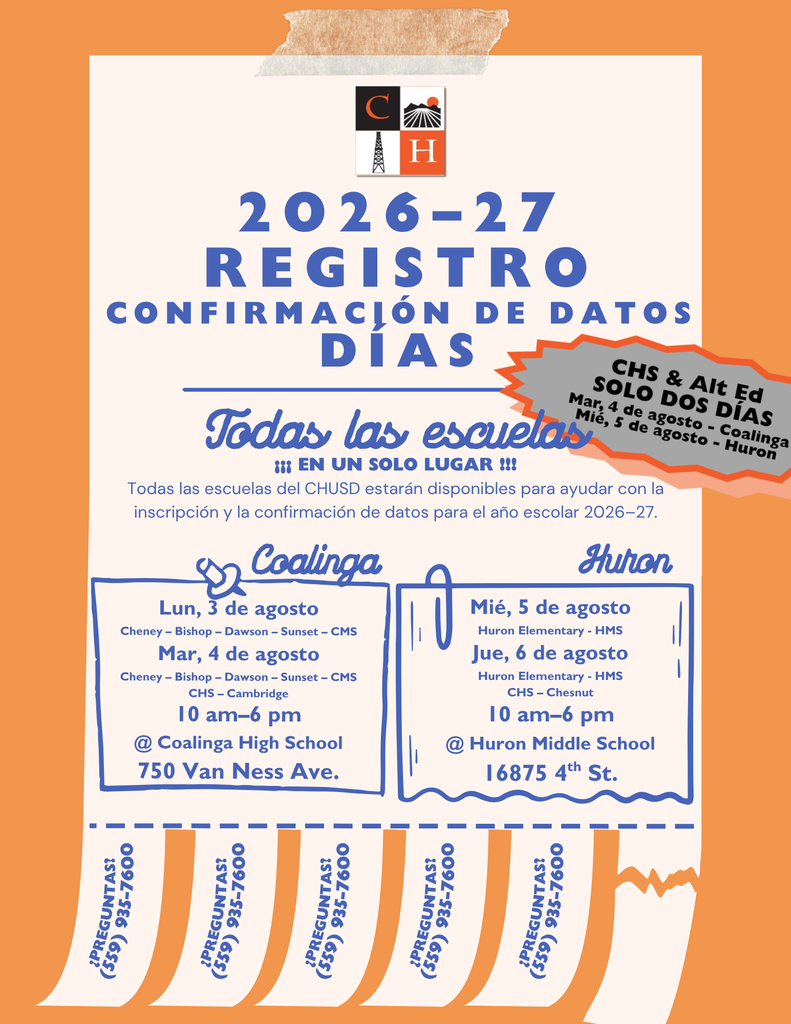 2026-27 Registration/Data Confirmation Days flyer in Spanish