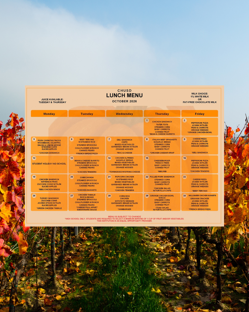 October 2026 lunch menu