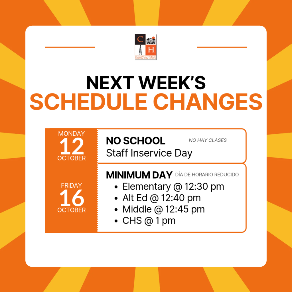 Next week's schedule changes