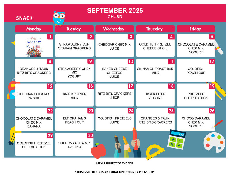 Sept 2025 Snack Menu