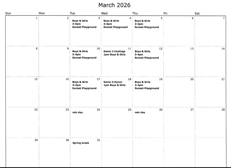 March Soccer Calendar 2026