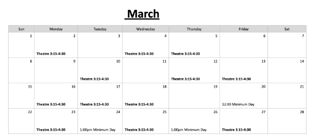 Theatre March Calendar 2026