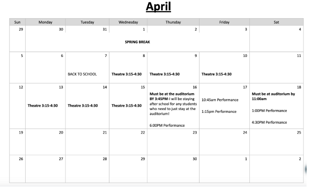 Theatre April Calendar 2026