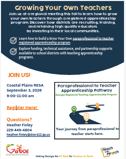Flyer for GaDOE workshop on Paraprofessional to Teacher Pathway