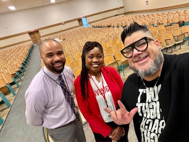 Carlos Ojeda Jr. and district administrators at North Brandywine MIddle School