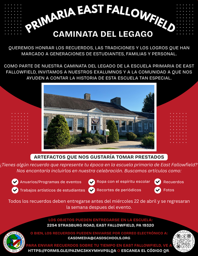 East Fallowfield Legacy Walk reminder for memorabilia in Spanish.