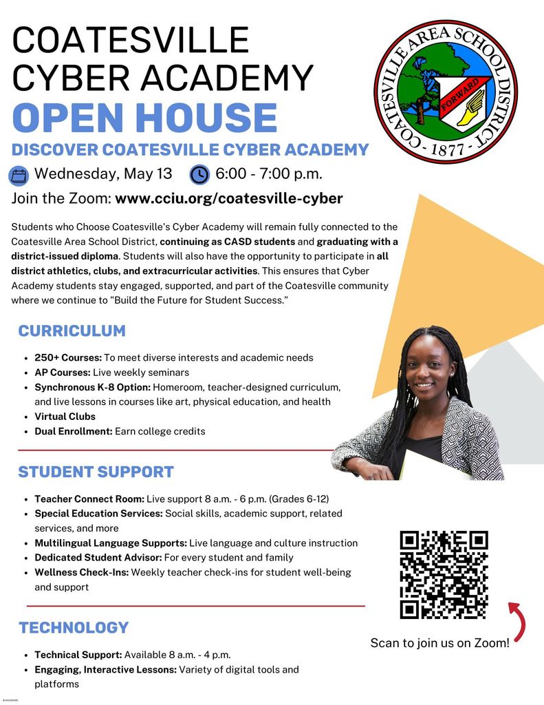 Coatesville Cyber Academy flyer for the 2026-2027 school year (English)