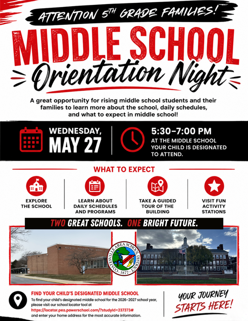 Middle School Orientation Night 2026 flyer (English)