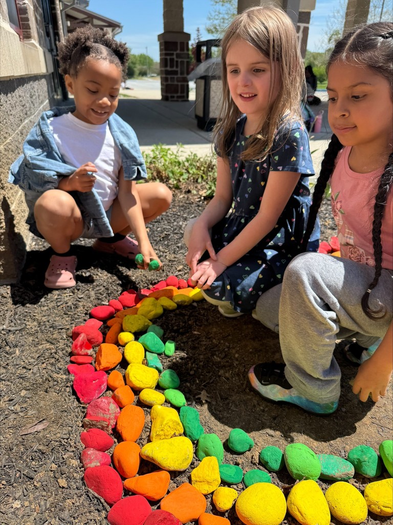 Rainbow students placing rocks in front of the school #4.