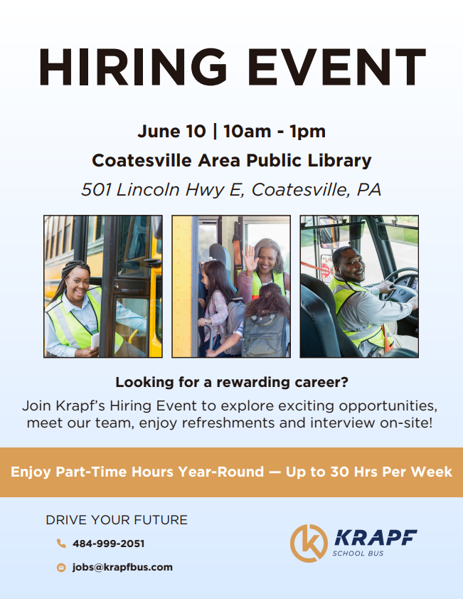 Krapf Hiring Event flyer for Wednesday, June 10, 2026