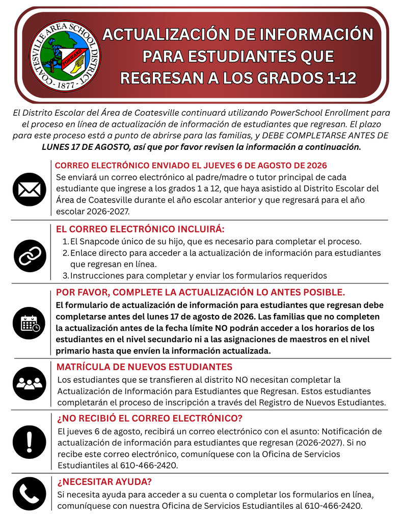 Returning Student Information Update flyer 2026 (Spanish)