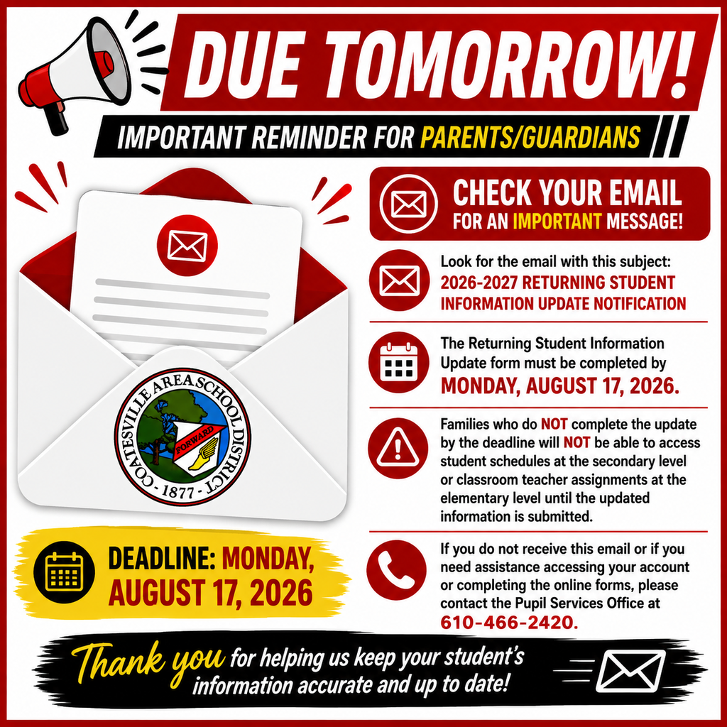 Returning Student Information Due Tomorrow 2026 (English)