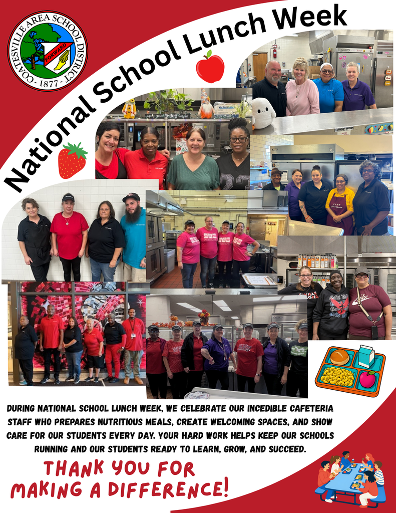 National School Lunch Week 2026 flyer picturing the cafeteria staff from each of our buildings.