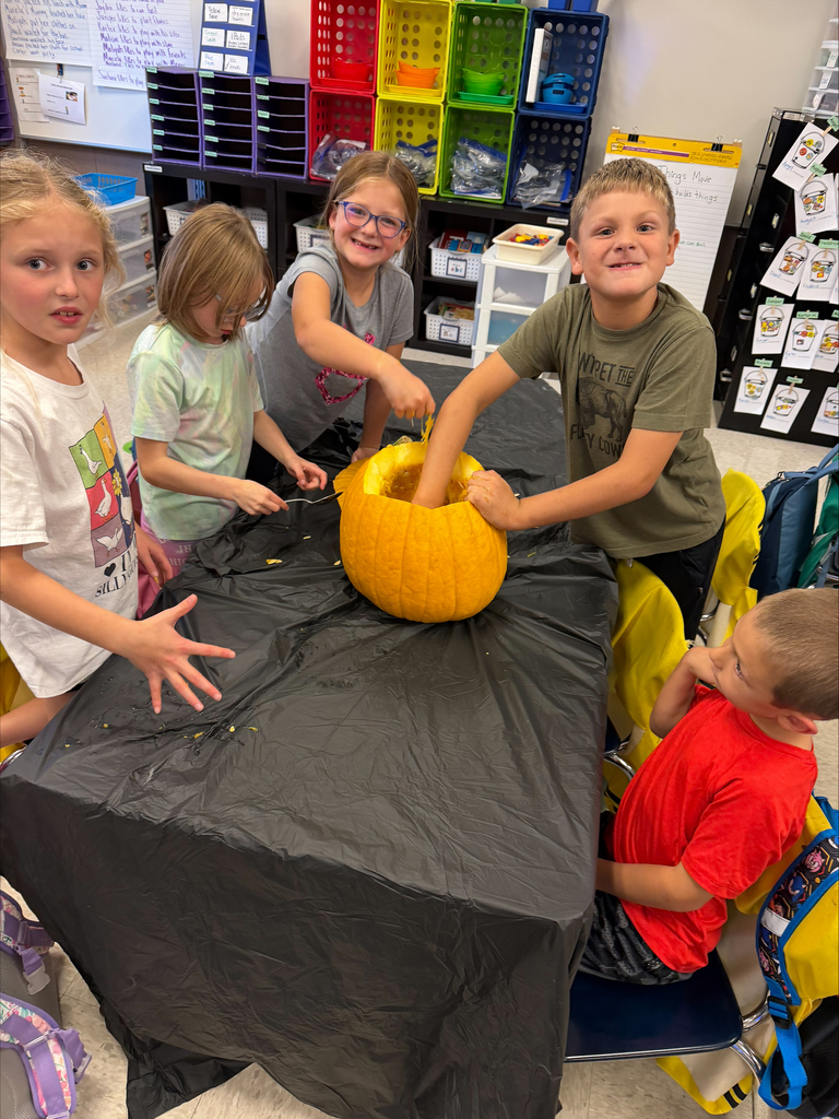 Rainbow Elementary Gardening Club October 2026 meeting making pumpkins into planters for fall mums pic#1