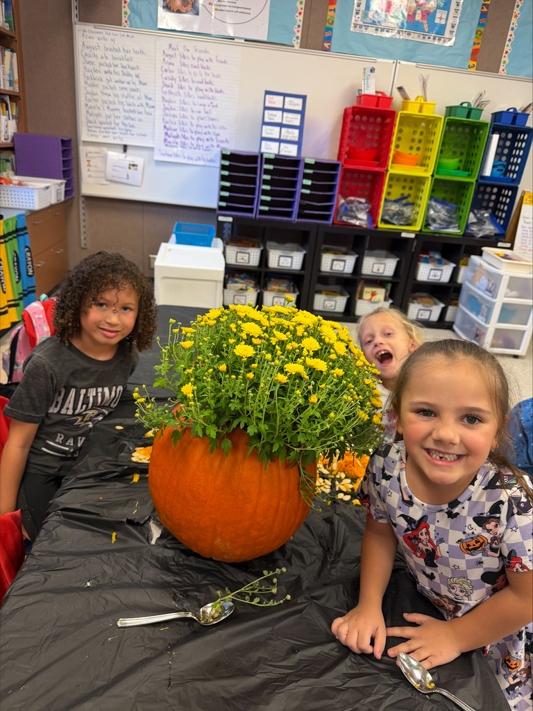 Rainbow Elementary Gardening Club October 2026 meeting making pumpkins into planters for fall mums pic#4