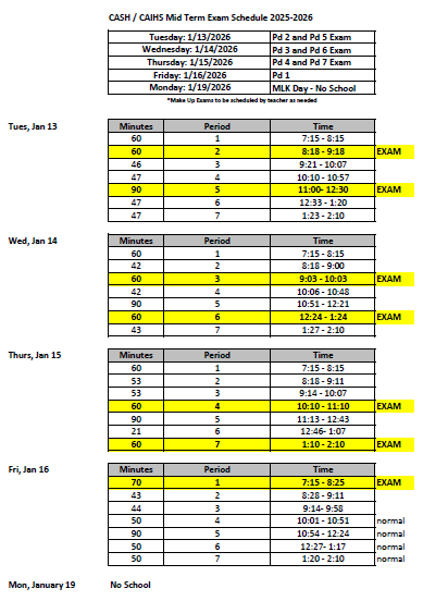 25-26 Mid Term Schedule