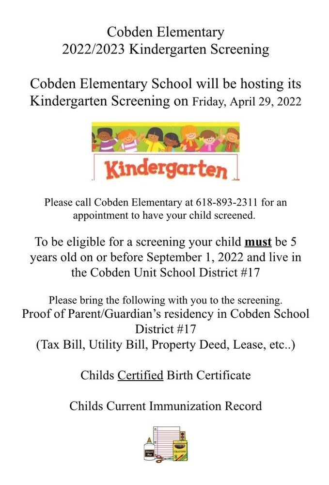 Kindergarten Screenings Cobden Elementary