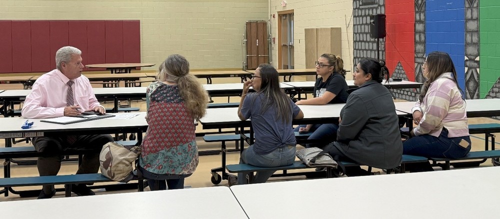 Mr. Piper discusses the upcoming bond election with parents at Central Elementary School