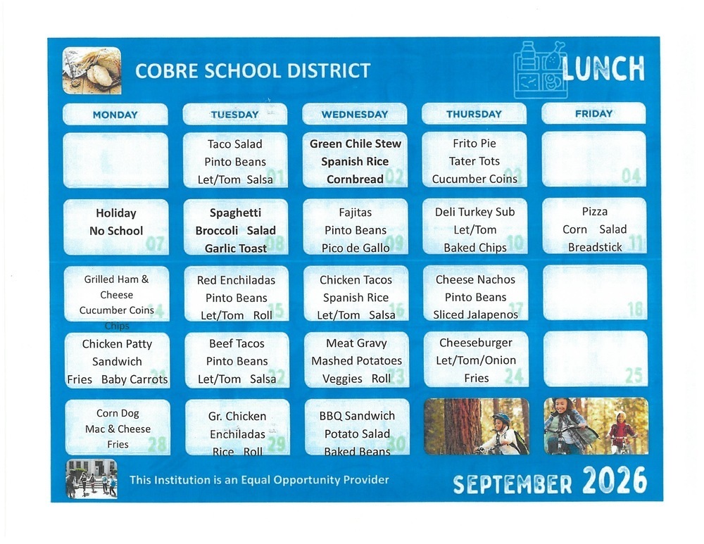 Sept lunch menu '26