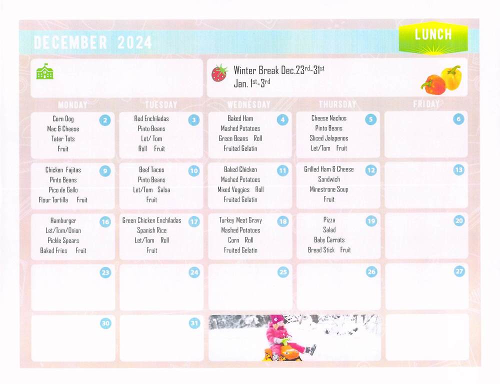 December lunch menu