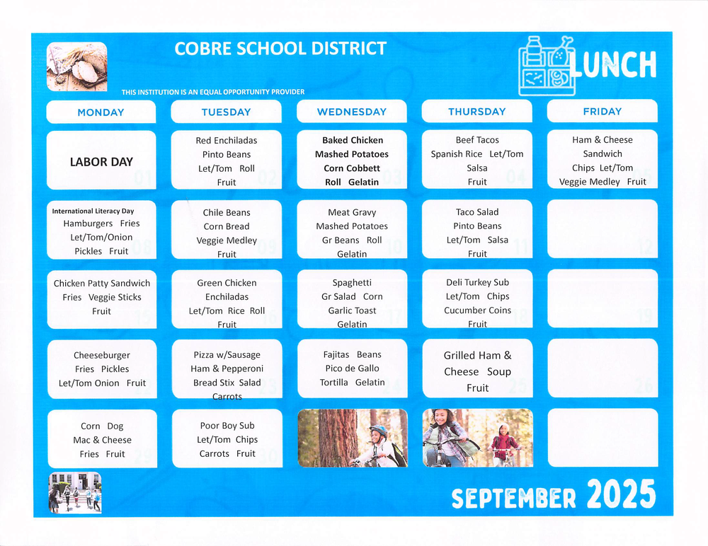 September Lunch Menu