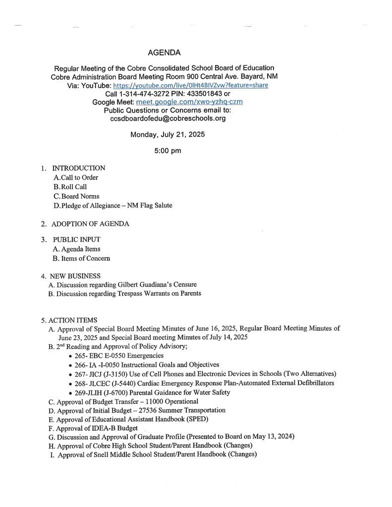 Agenda Page 1