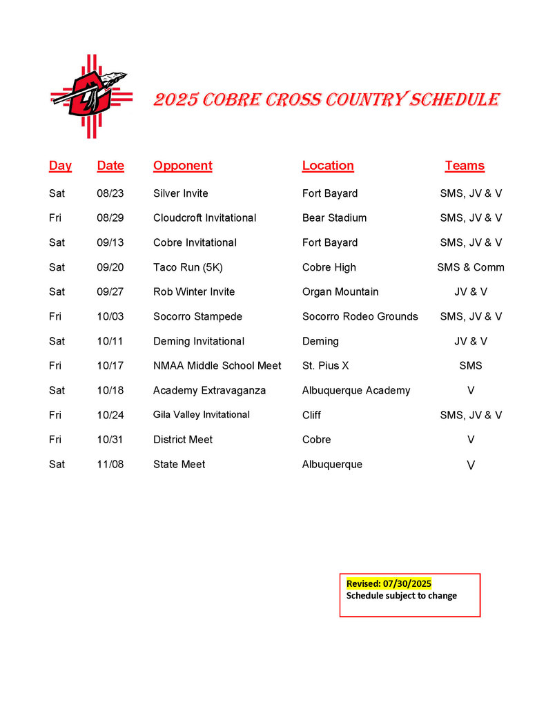 25 XC Schedule