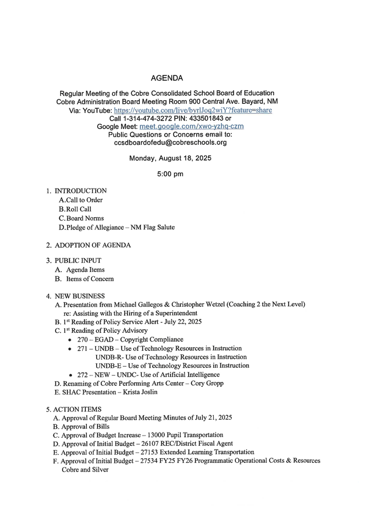 Agenda Page 1