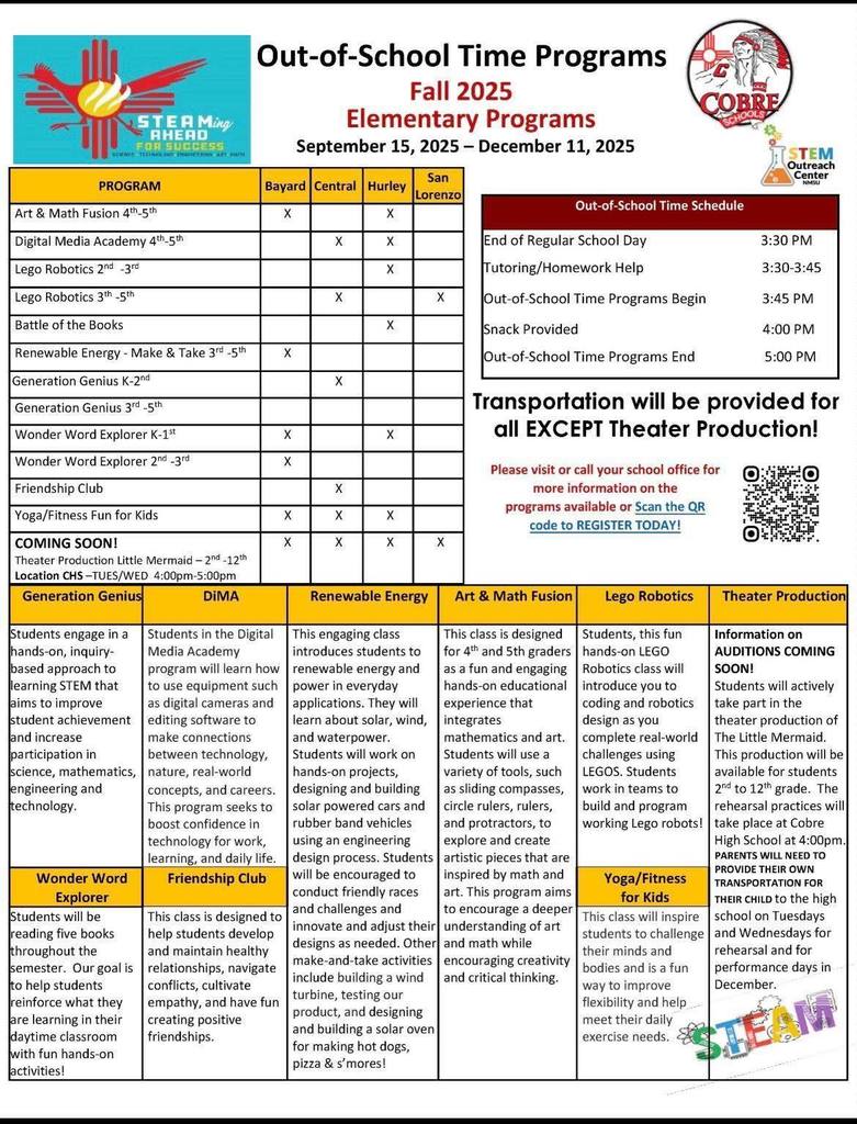 AFTER SCHOOL PROGRAM REGISTRATION NOW OPEN! Click the link below to get registered: https://docs.google.com/.../1FAIpQLSdGqs1A0Ss5NM.../viewform REGISTRATION DEADLINE - SEPTEMBER 9, 2025