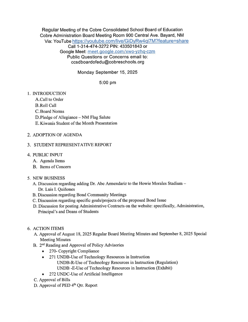 Agenda Page 1