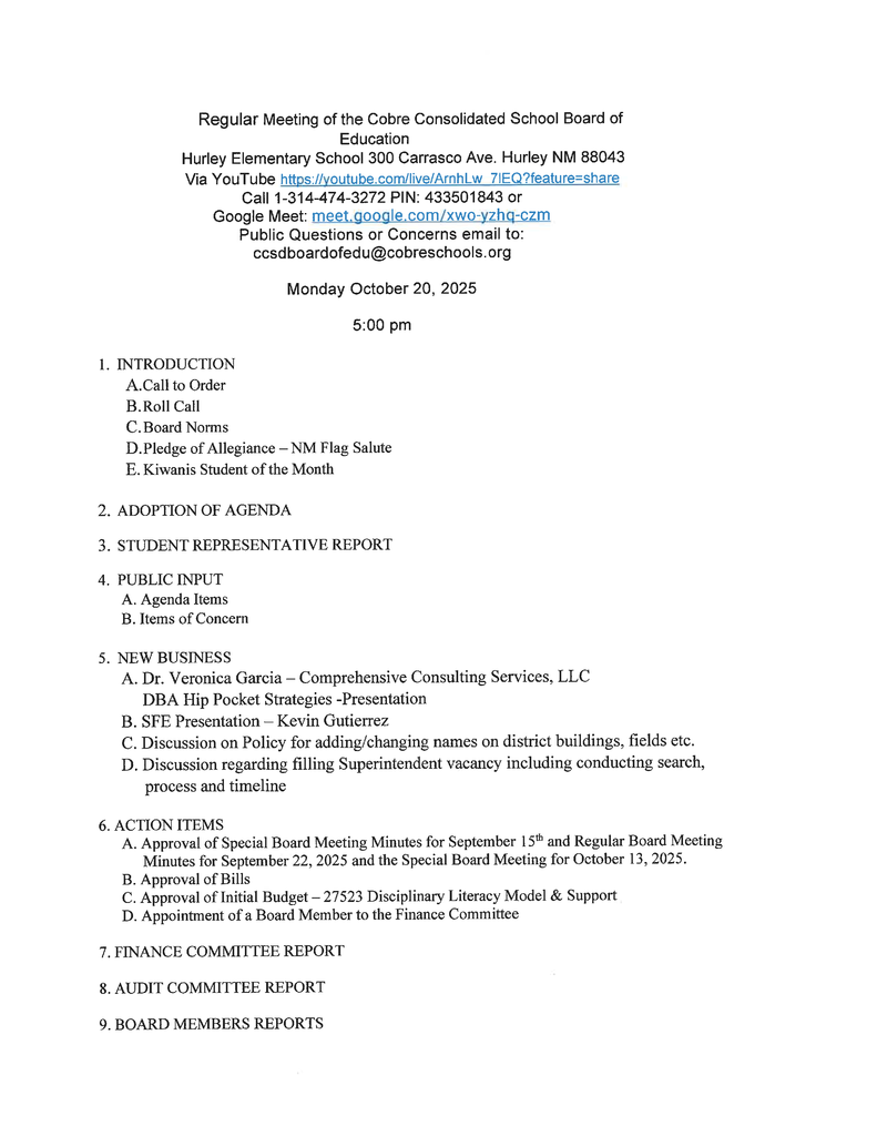 Agenda Page 1