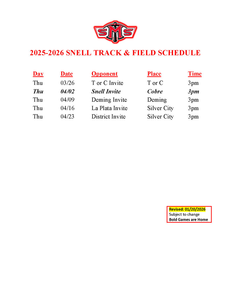 Middle School Track Schedule