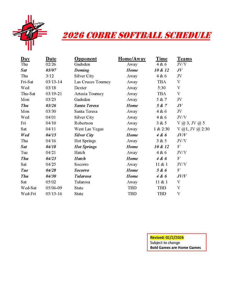 Softball Schedule