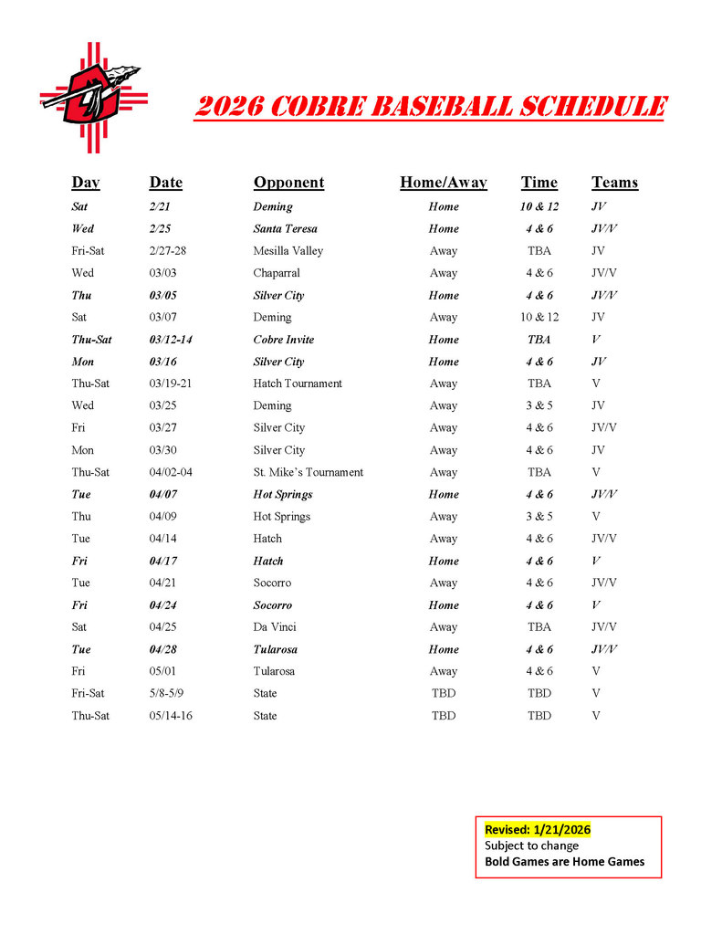 Baseball Schedule