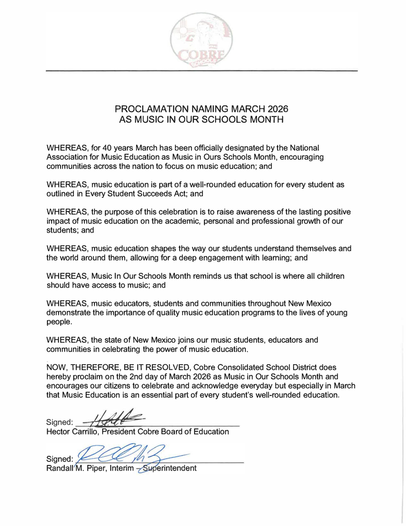 Music in School Proclamation 2026