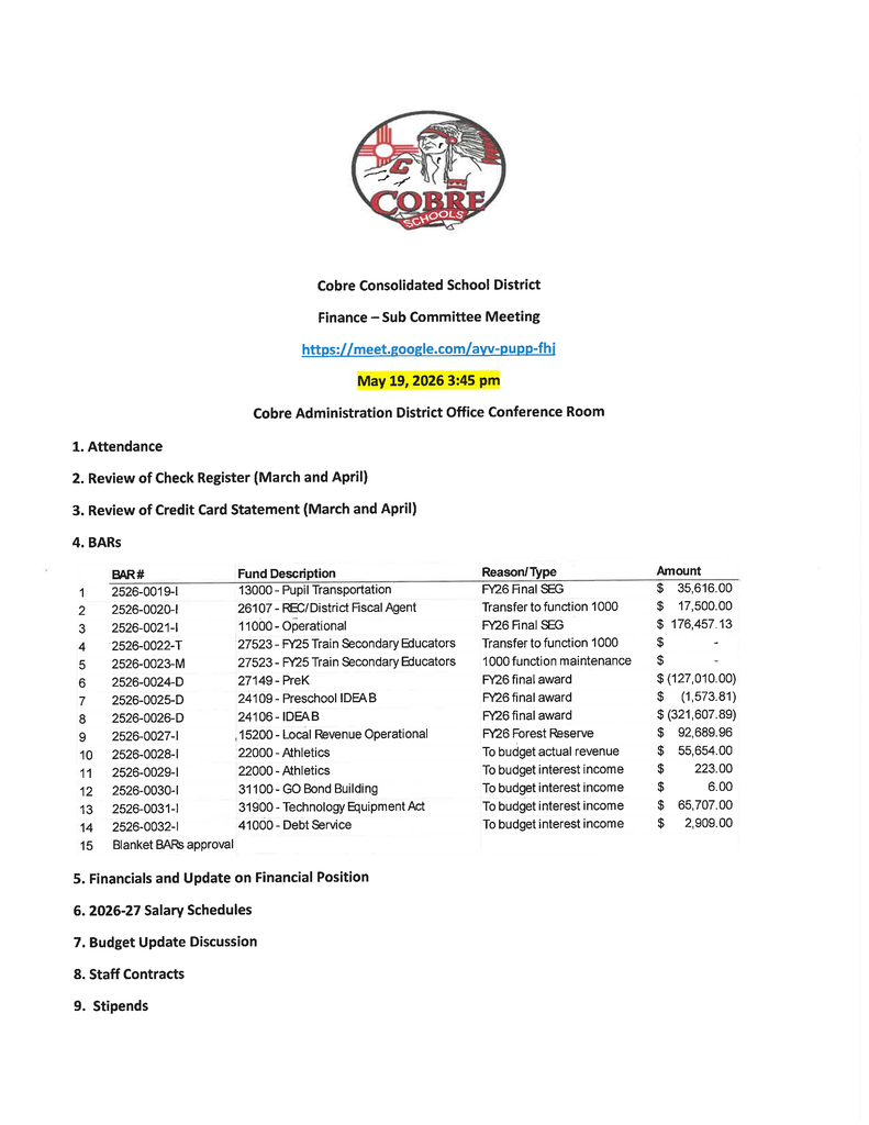 Finance Agenda